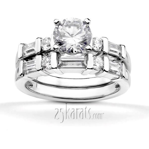 Round and Baguette Combination Bar Set Diamond Bridal Ring (0.60 ct.tw) - view 4