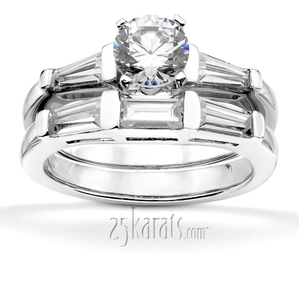 0.42 ct. Baguette Cut Bar Set Diamond Bridal Ring - view 5