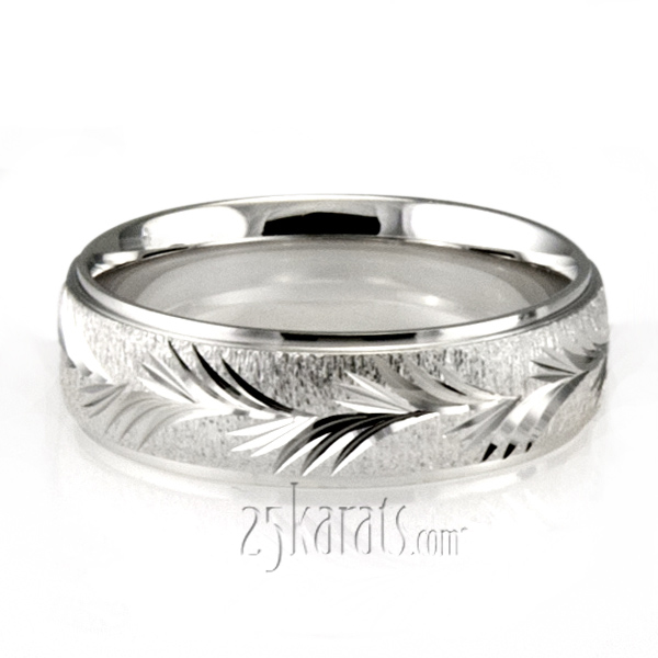 Leaf Design Fancy Carved Wedding Band  - view 3