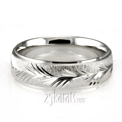 Leaf Design Fancy Carved Wedding Band  - view 3 of 5