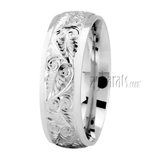 Floral Fancy Carved Wedding Ring - view 2