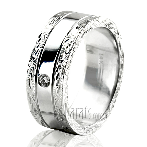 Floral Design Unisex Diamond Wedding Band - view 2