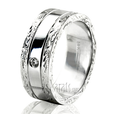 Floral Design Unisex Diamond Wedding Band - view 2 of 6