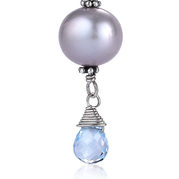 Sterling Silver, Iolite topaz, blue topaz and freshwater pearl earrings - view 3