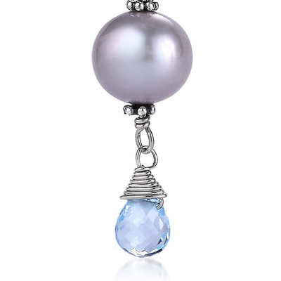 Sterling Silver, Iolite topaz, blue topaz and freshwater pearl earrings - view 3 of 3