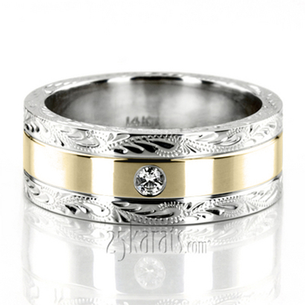 Floral Design Unisex Diamond Wedding Band - view 3