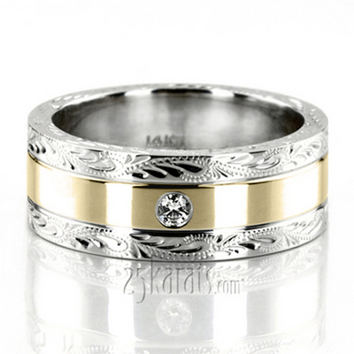 Floral Design Unisex Diamond Wedding Band - view 3 of 6