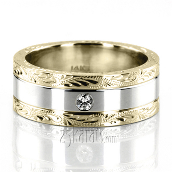 Floral Design Unisex Diamond Wedding Band - view 4