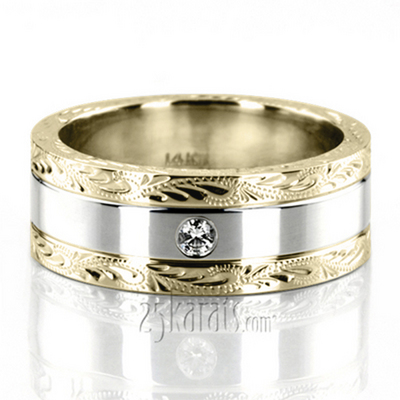 Floral Design Unisex Diamond Wedding Band - view 4 of 6