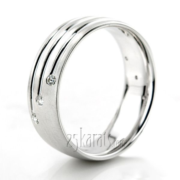 Triple Incised Diamond Wedding Ring  - view 3