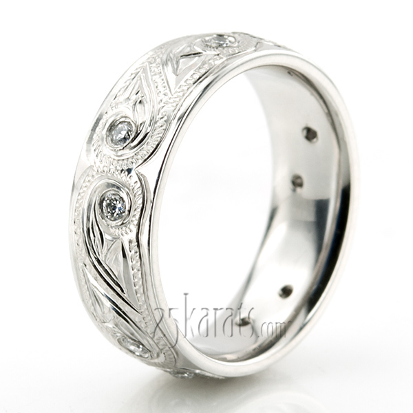 Floral Carved Diamond Wedding Band - view 3