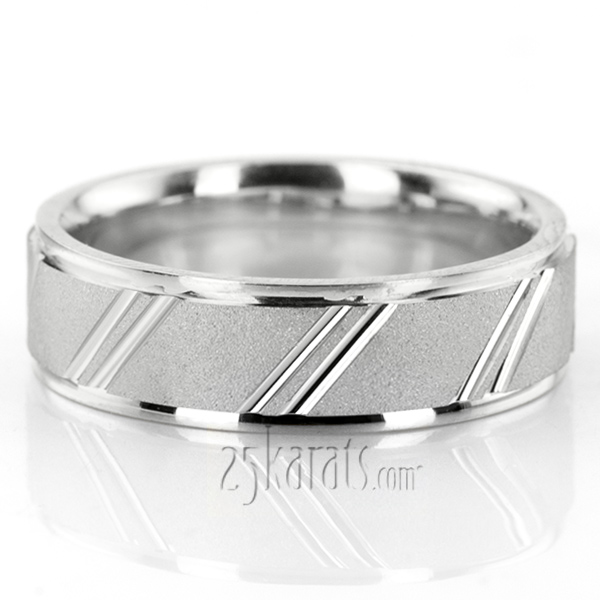 Angled Cut Step Edge Basic Carved Wedding Band  - view 2