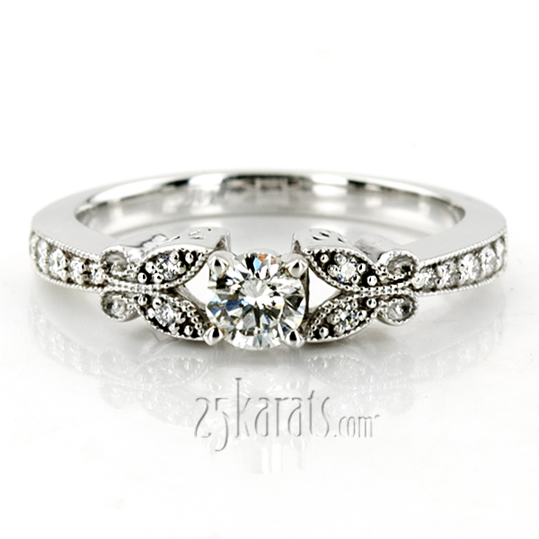 Pave Set Mill Grained Edge Engagement  Ring (0.16 ct. t.w.) - view 4