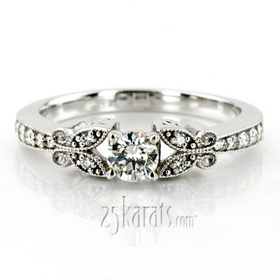 Pave Set Mill Grained Edge Engagement  Ring (0.16 ct. t.w.) - view 4 of 31