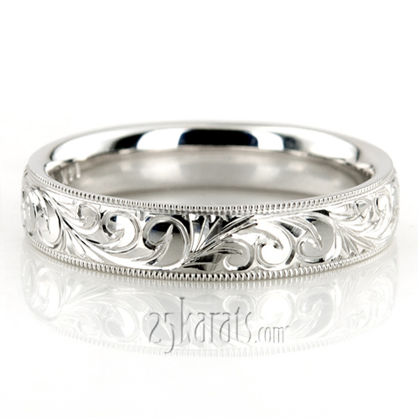 Milgrain Edge Fancy Carved Wedding Ring  - view 5