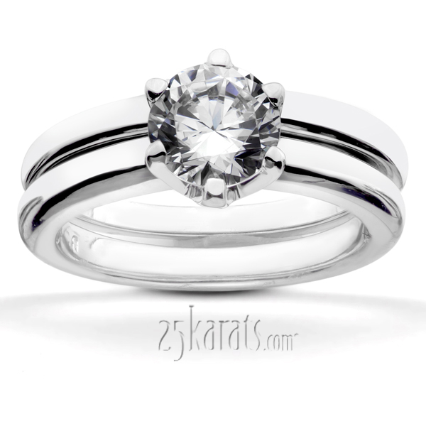 Round Cut Plain Diamond Bridal Ring Six Prong Setting - view 5