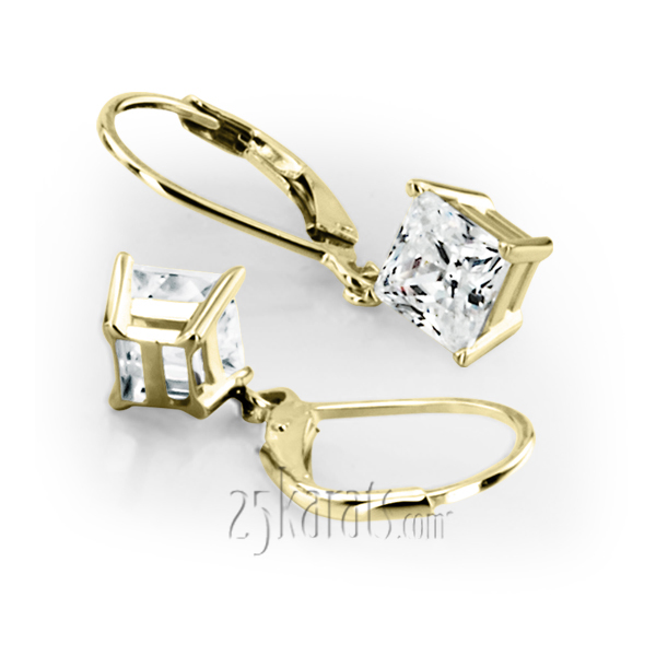 Four Prong Basket Setting Dangle Stud Earrings with a Perfect Pair of Princess I-SI3 Diamonds (0.25 ct. tw.) - view 2