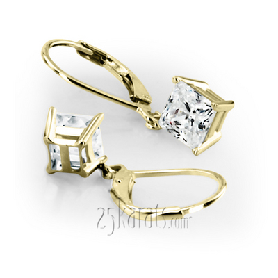 Four Prong Basket Setting Dangle Stud Earrings with a Perfect Pair of Princess I-SI3 Diamonds (0.25 ct. tw.) - view 2 of 2