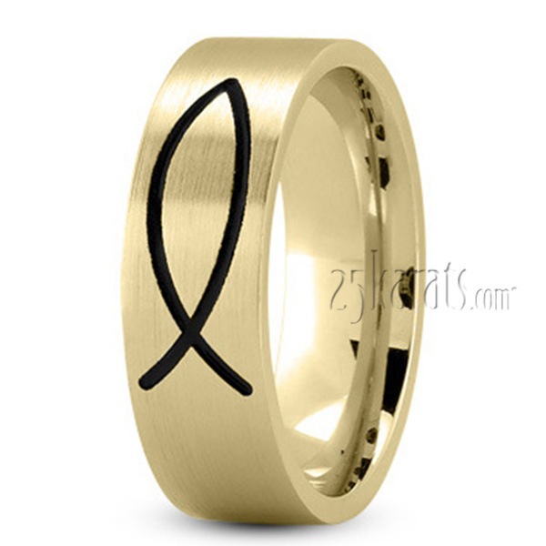 Flat Ichthus Jesus Fish Wedding Band - view 3