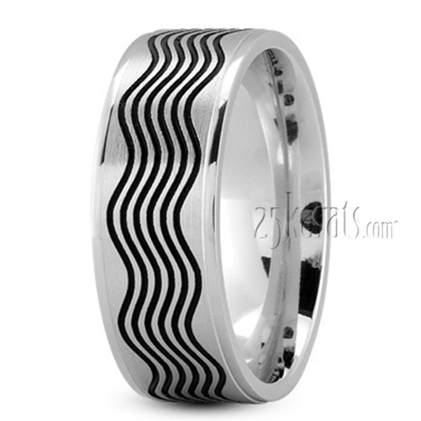 Black Wave Design Wedding Ring - view 2