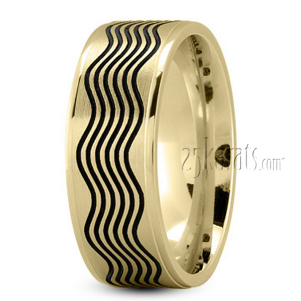 Black Wave Design Wedding Ring - view 3