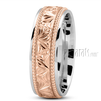 Floral Bead Design Wedding Ring - view 7