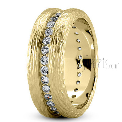 Rough Cut Finish Diamond Wedding Band - view 2