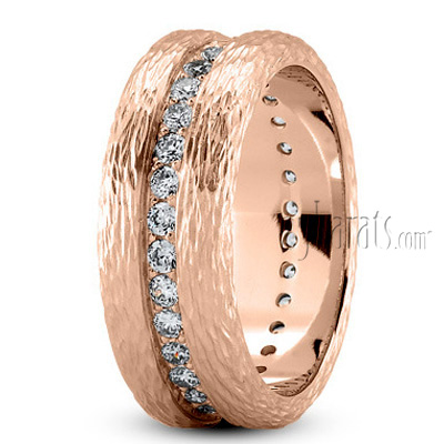 Rough Cut Finish Diamond Wedding Band - view 3