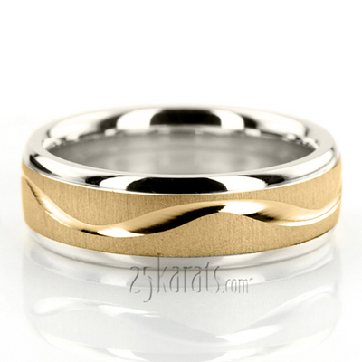 Elegant Wave Design Two-Tone Wedding Ring  - view 3