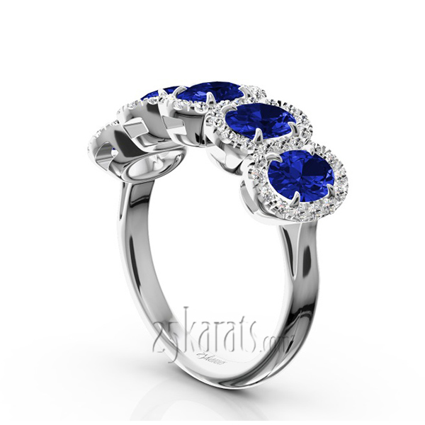 Micro Pave Set Diamond and Oval Sapphire Anniversary Band (1/2 ct. t.w. Diamonds) - view 2