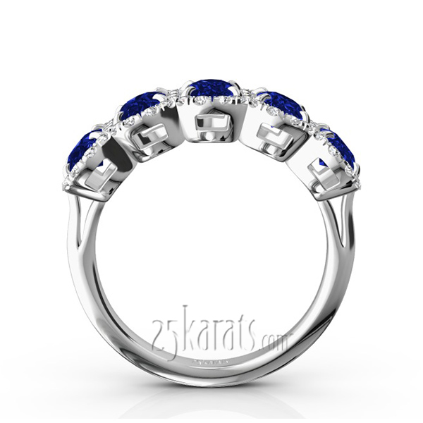 Micro Pave Set Diamond and Oval Sapphire Anniversary Band (1/2 ct. t.w. Diamonds) - view 3