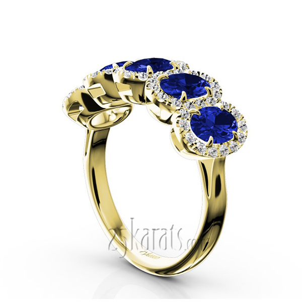 Micro Pave Set Diamond and Oval Sapphire Anniversary Band (1/2 ct. t.w. Diamonds) - view 5