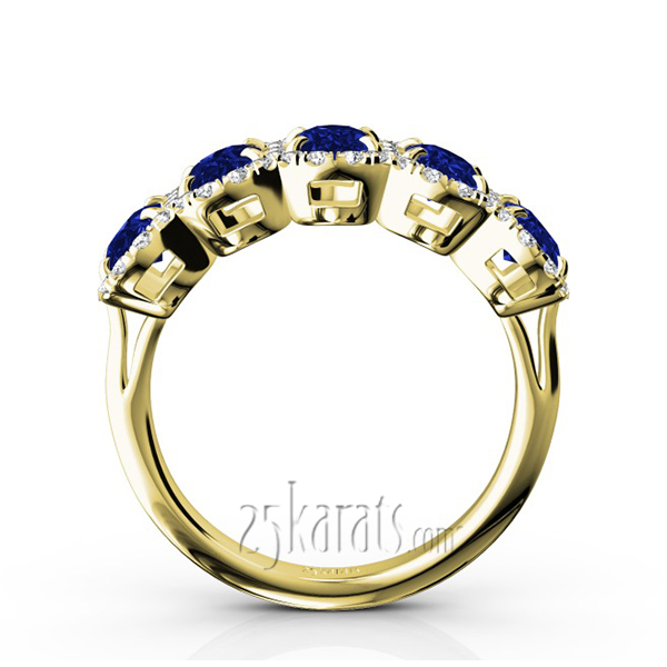 Micro Pave Set Diamond and Oval Sapphire Anniversary Band (1/2 ct. t.w. Diamonds) - view 6