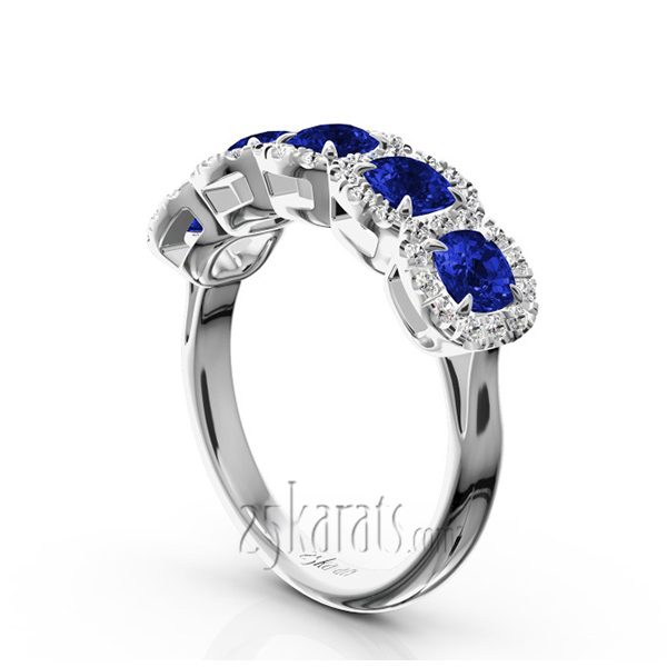 Pave Set Cushion Sapphire Fancy Anniversary Ring (3.25ct. tw.) - view 2