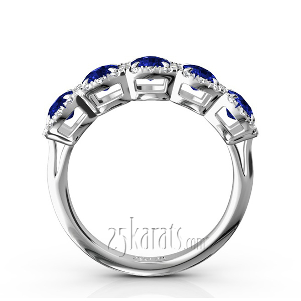 Pave Set Cushion Sapphire Fancy Anniversary Ring (3.25ct. tw.) - view 3