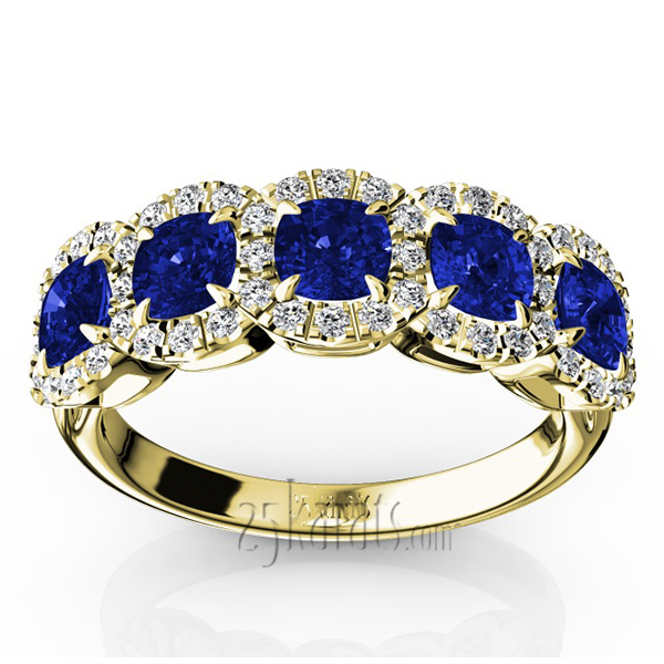 Pave Set Cushion Sapphire Fancy Anniversary Ring (3.25ct. tw.) - view 4