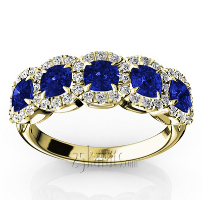 Pave Set Cushion Sapphire Fancy Anniversary Ring (3.25ct. tw.) - view 4 of 8