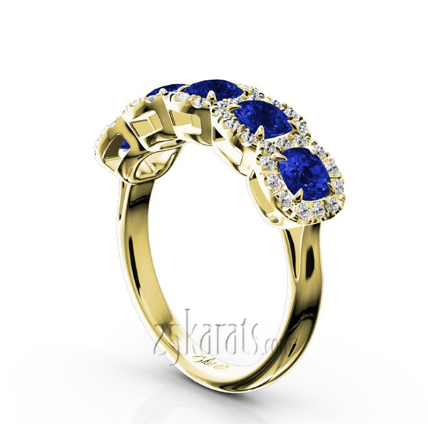 Pave Set Cushion Sapphire Fancy Anniversary Ring (3.25ct. tw.) - view 5