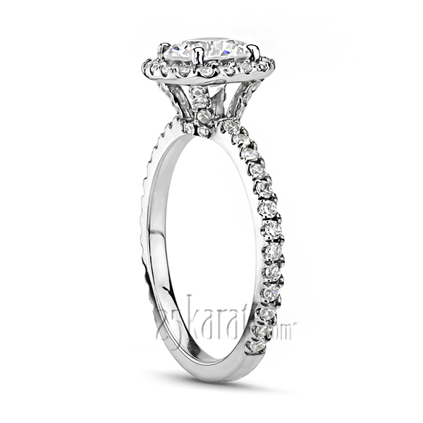 Round Halo Micro Pave Set Engagement Ring(0.66ct. tw.) - view 2