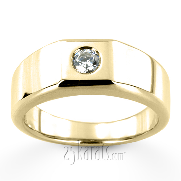 0.25 ct. Round Cut Bezel Set Solitaire Diamond Man Ring - view 2