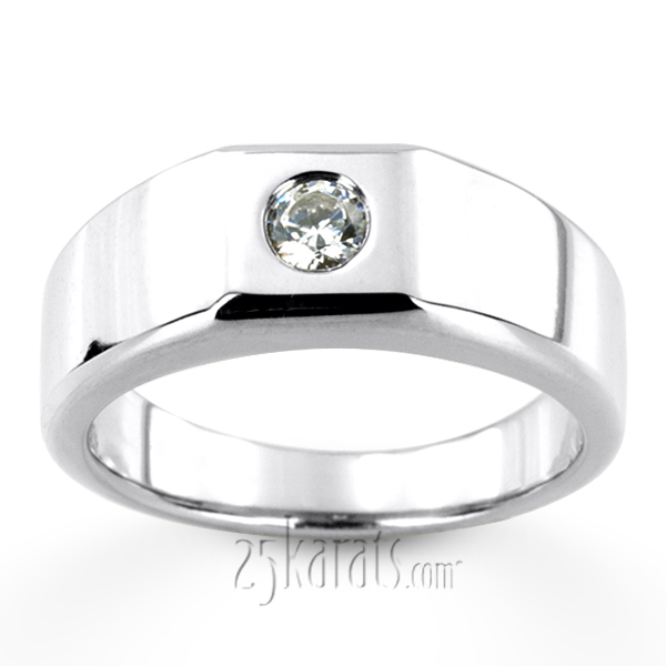 0.25 ct. Round Cut Bezel Set Solitaire Diamond Man Ring - view 5