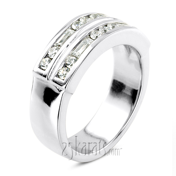 0.90 ct. Round and Baguette Cut Double Row Diamond Men Band - view 4