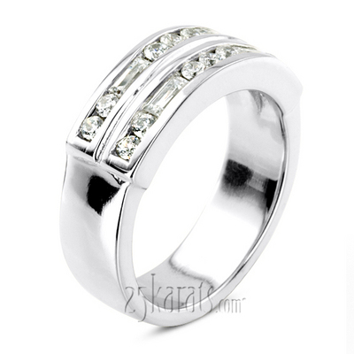 0.90 ct. Round and Baguette Cut Double Row Diamond Men Band - view 4 of 6