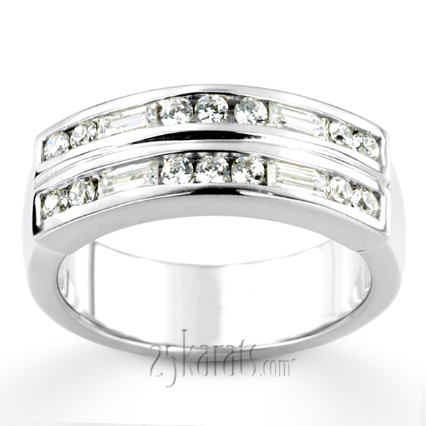 0.90 ct. Round and Baguette Cut Double Row Diamond Men Band - view 5