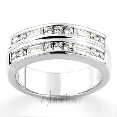 0.90 ct. Round and Baguette Cut Double Row Diamond Men Band - view 5 of 6