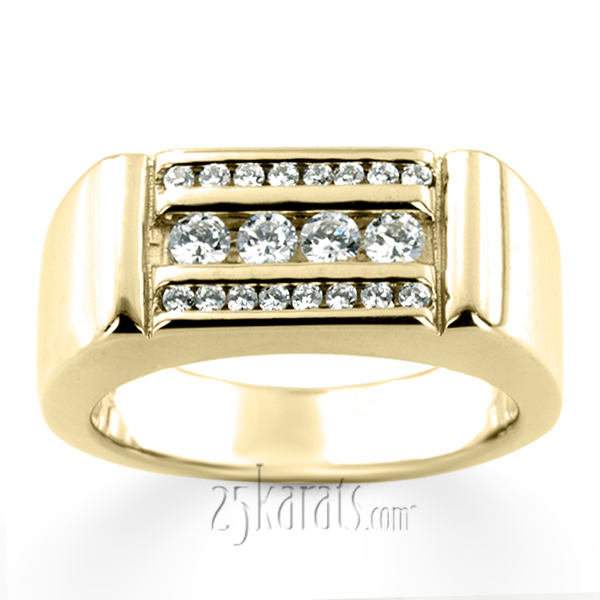 0.56 ct. Channel Set Triple Row Diamond Man Ring - view 2