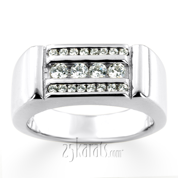 0.56 ct. Channel Set Triple Row Diamond Man Ring - view 5