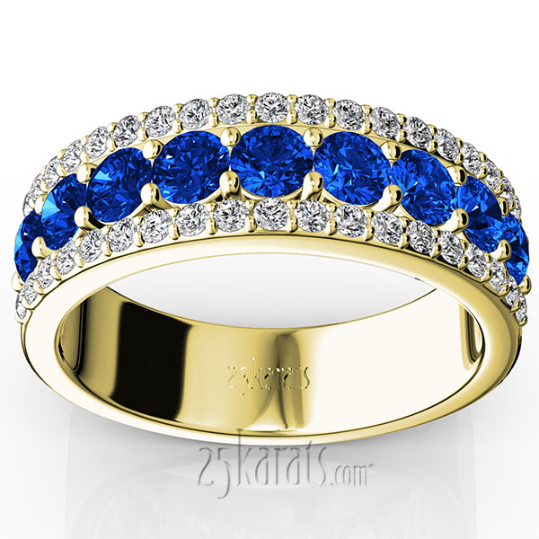 Diamond Cut Sapphire and Brilliant Diamond Anniversary Band (1/3 ct. tw.) - view 2