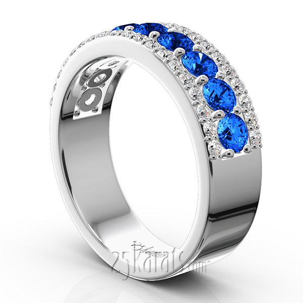 Diamond Cut Sapphire and Brilliant Diamond Anniversary Band (1/3 ct. tw.) - view 3