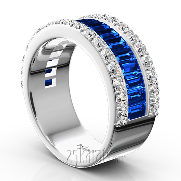 Sapphire Baguette And Round Brilliant Diamond Anniversary Band - view 2